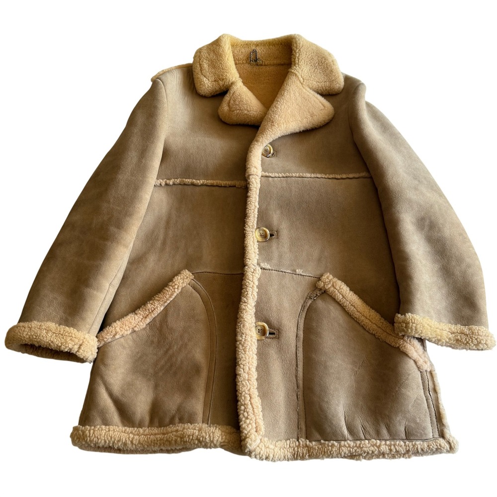 Genuine Shearling Vintage‎ Made in England Button Front Cream Coat Jacket Medium